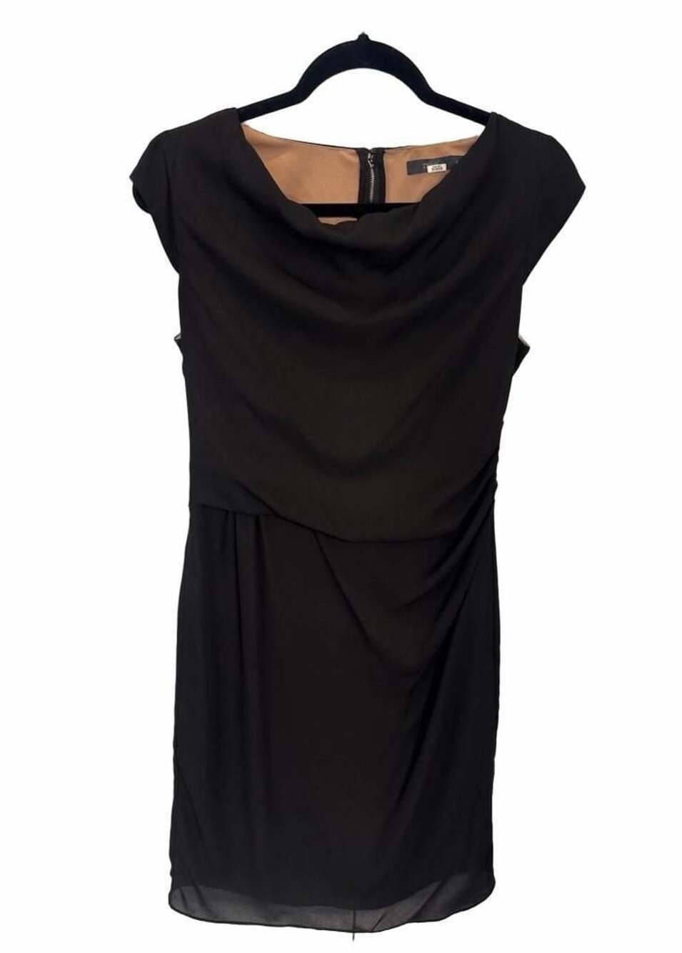 THML Black Cowl Neck Ruched Midi Dress Exposed Back Zip Women’s Medium